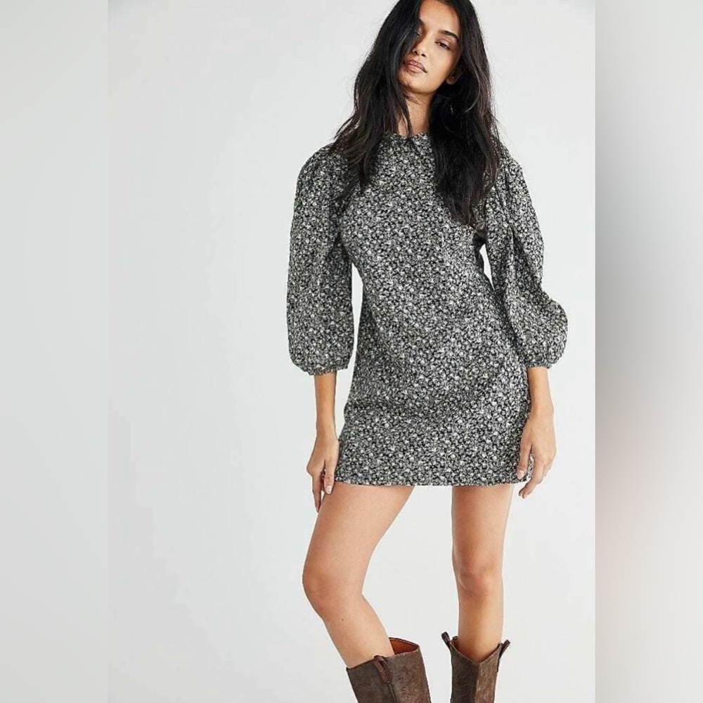 New Free People Making Plans Mini Dress Size 0 $98 Floral Bell Sleeve